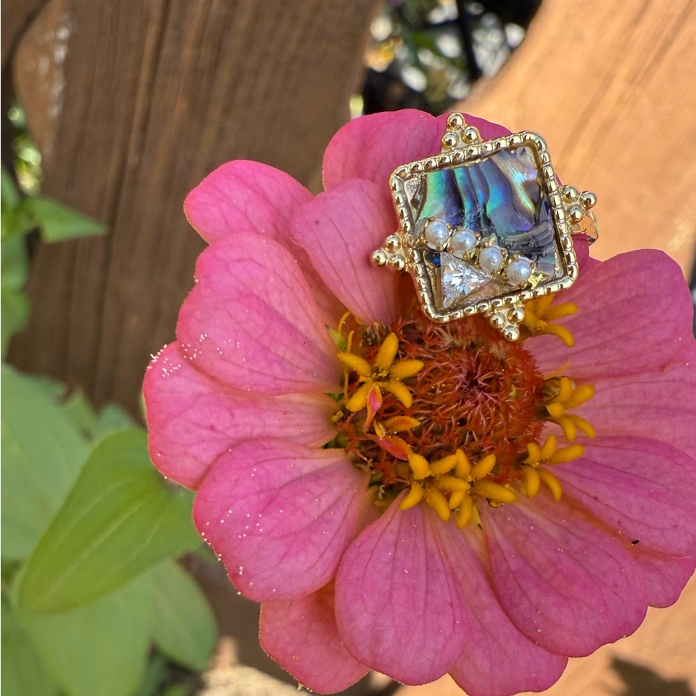 Elegant Gold and Abalone Handcrafted Ring
